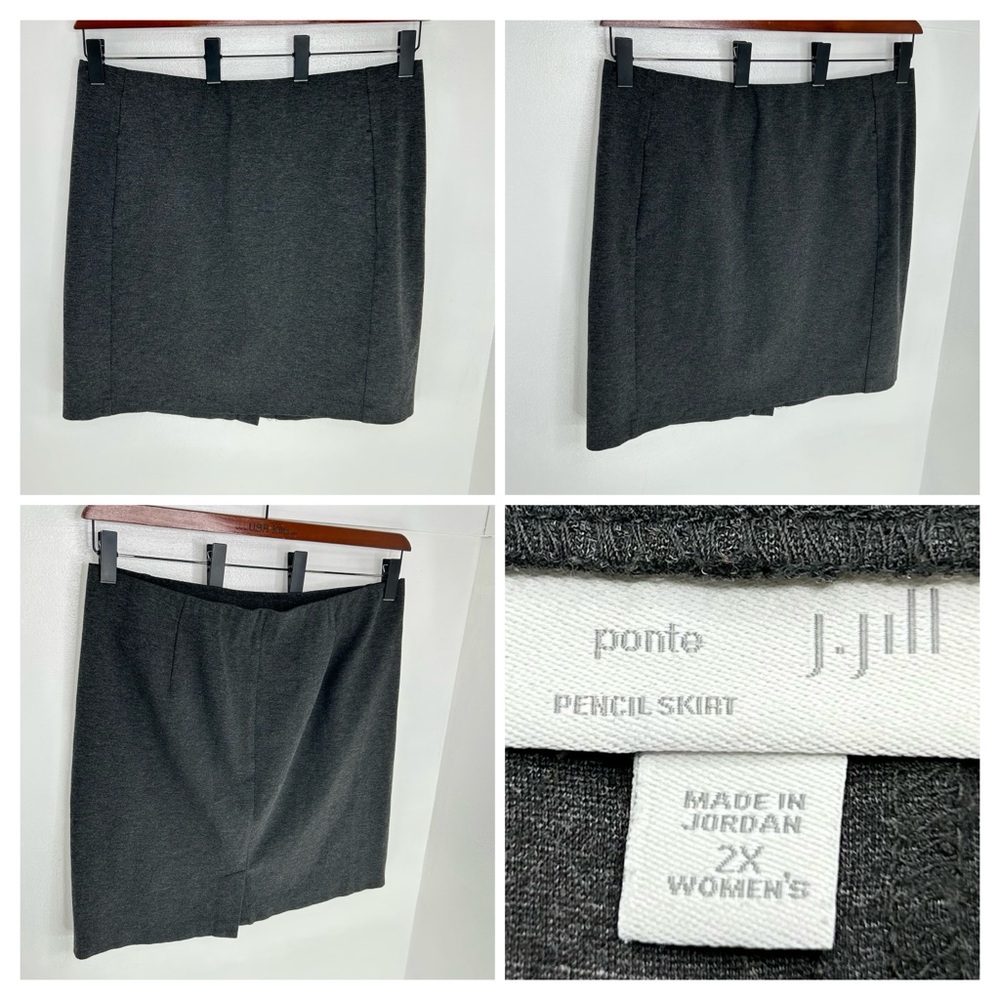 J. JILL Ponte Pencil Skirt Size 2X Dark Charcoal Gray Pull On Stretch Career‎